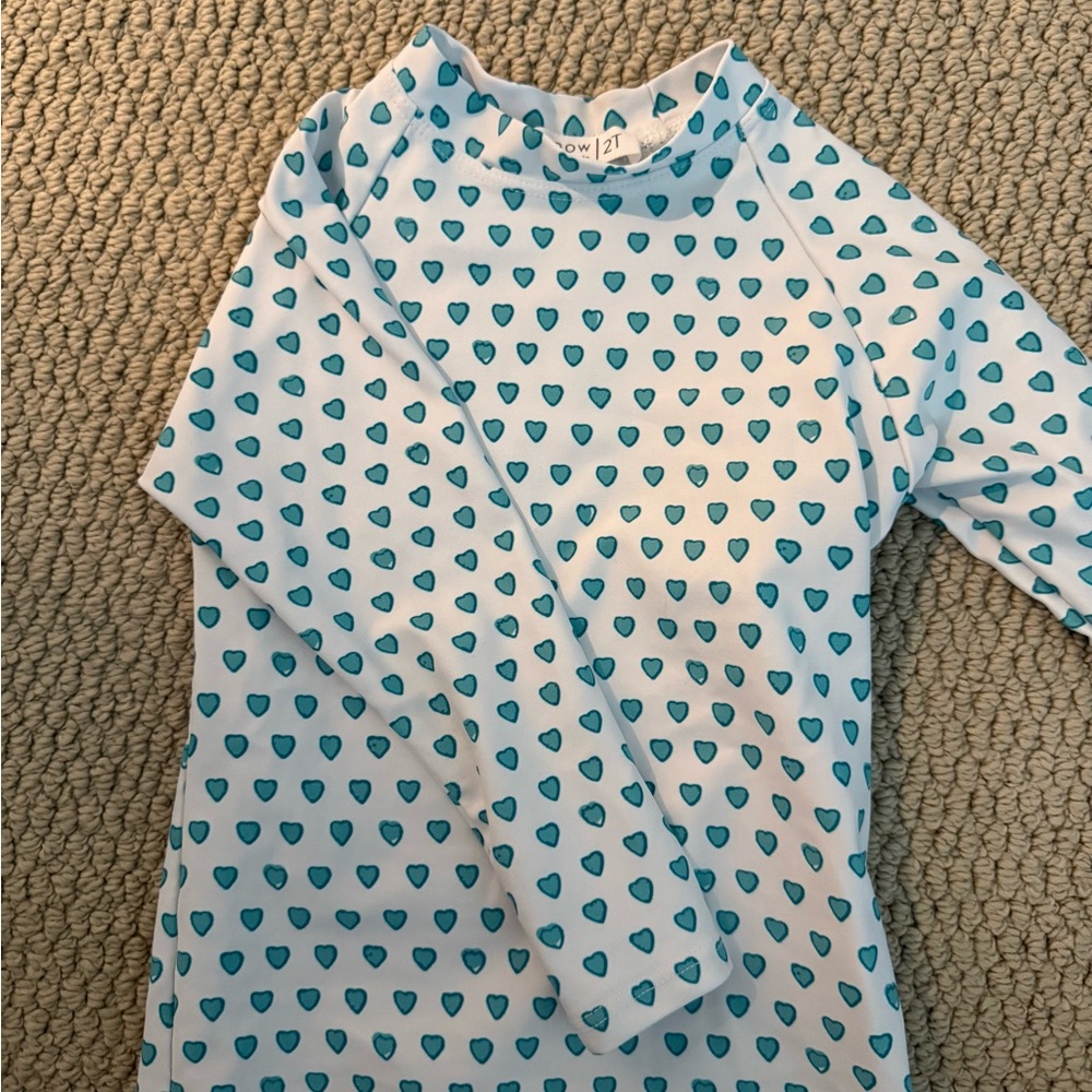 Minnow x Roberta Roller Rabbit 2T Turquoise Heart Patterned Rashguard